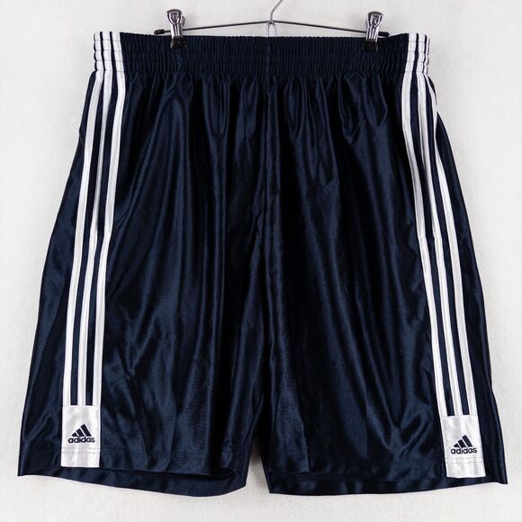 Adidas Silky Basketball Shorts Mens 2XL Navy Blue Dazzle White 3 Stripe Y2K Rare - Picture 1 of 11